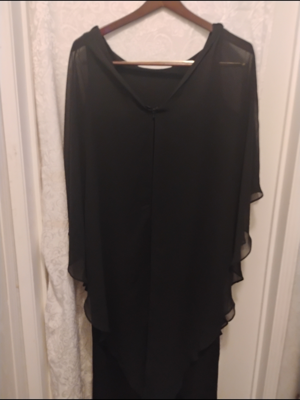 Black Chiffon Dress Asymmetrical Black Sheer Overlay Jump Suit Dress. Elegant 3x